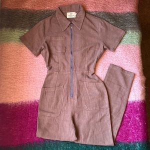 Fashion Brand Company short sleeve zipper down brown linen jumpsuit size XS